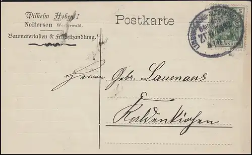 Bahnpost LIMBURG (LAHN) - ALTENKIRCHEN 4..6.13 auf Postkarte EF Germania 5 Pf.