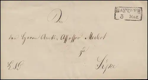 Hannover Vorphilatelie Briefhülle Rahmenstempel HANNOVER 3. Mar. nach Syke