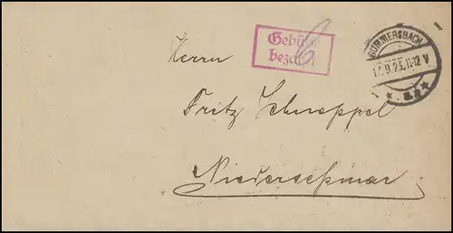 Gebühr-bezahlt-Stempel Brief Amtsgericht GUMMERSBACH 17.9.23 nach Niederseßmar