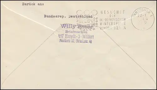 Premier vol Francfort-Innsbruck Winterolympiade 21.1.64 DS Heuss-ZD W 21+ Olympia-O