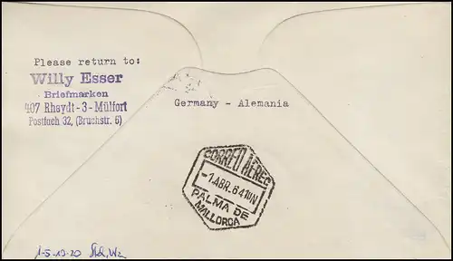 Premier vol LH 178/9 Palma de Francfort-Nice avec Heuss-ZD W 18 FRANKFURT 1.4.64