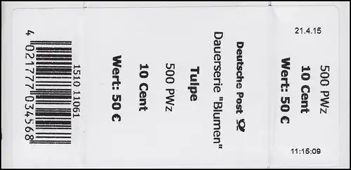 2484 Tulipe 10 Banderole / autocollant pour rouleau 500, avec date et heure