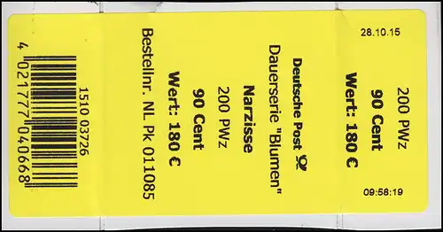 2506 Narcisse 90 Banderole / autocollant pour rouleau 200, avec date et heure