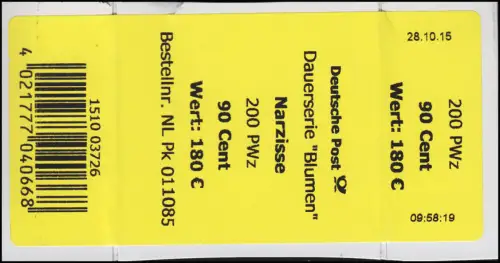 2506 Narzisse 90 Banderole / Aufkleber für 200er-Rolle, mit Datum und Uhrzeit