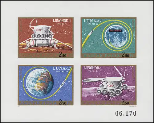 2654-2657B Kleinbogen Weltraumflug LUNA 17 & LUNOCHOD 1, Kleinbogen ungezähnt **