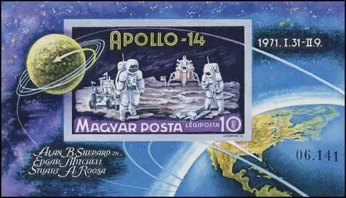 Bloc 80B Vol spatial APOLLO 14 - Décollage lunaire 1971, bloc non-denté **