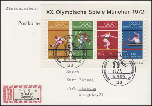 Concours de voiles de Kiel spécial R sur carte postale FDC ESSt KIEL en 1972 18.8.1972