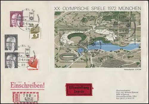 Sonder-R-Zettel Kiel Segelwettbewerbe 1972 Eil-R-Bf. SSt Kiel Fackellauf 27.8.72