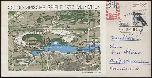 Sonder-R-Zettel Kiel Segelwettbewerbe 1972 R-Brief SSt Kiel Fackellauf 27.8.72