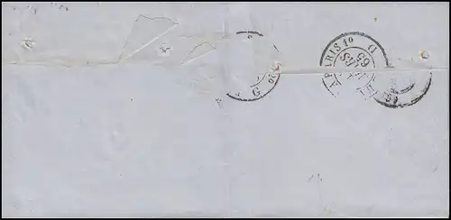 Frankreich 20 Napoleon 20 C. als EF auf Brief ROUEN 14.3.65 über Paris nach Metz