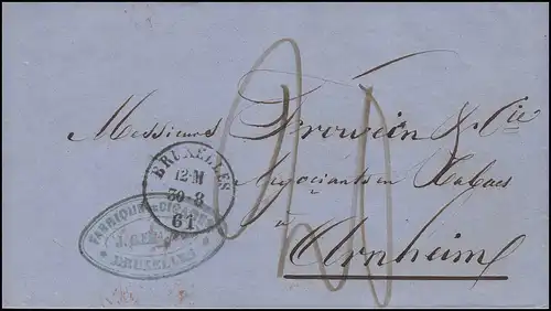 Belgien Dienstbrief BRÜSSEL / BRUXELLES 30.8.61 nach ARNHEIM 31.8.1861