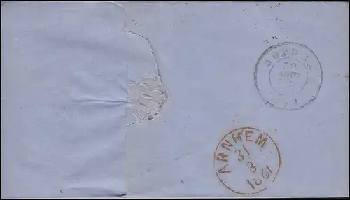 Belgique Lettre de service BRUXELLES / BRUSELLES 30.8.61 vers ARNHEIM 31.8.1861