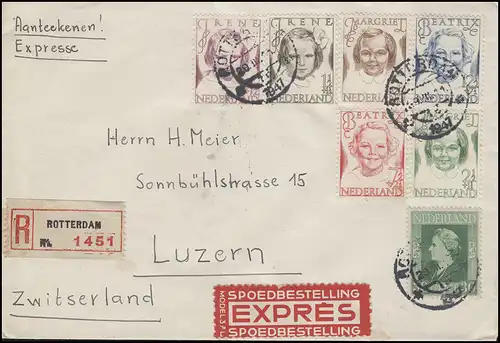 Niederlande 462-467 Kinder/Tuberkulosebekämpfung MiF Eil-R-Bf ROTTERDAM 29.3.47