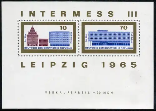 Bloc 23 INTERMESS III 10+70 Pf. avec PLF 1129 tache bleue à la fenêtre, **