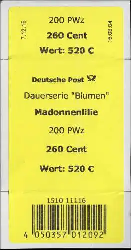 3207 Madonnenlilie 260 Banderole / Aufkleber, 1510 11116, ohne Lack