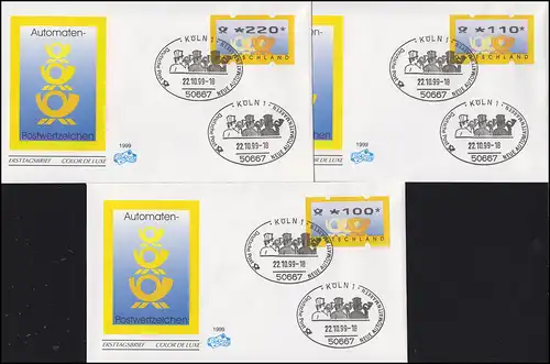 3.2 Ensemble de bureaux d'expédition de cornes postales sur 6 FIDACOS Bijoux FDC ESSt Cologne 22.10.99