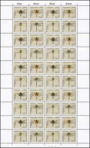 1546-1549 Libellen 1991 - Zusammendruck-Bogen B mit verkürztem Komma, **
