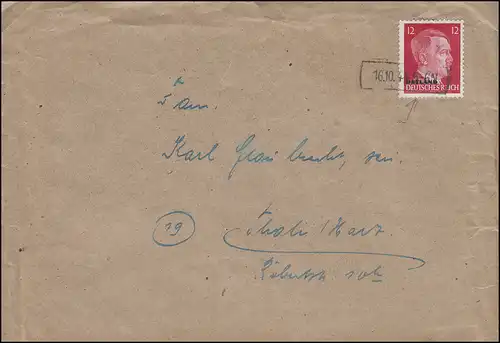 Lettre avec EF 12 Pf de Magdeburg avec date-tampon dans le cadre 16.10.44 n. Thale
