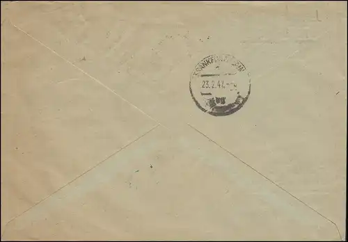 912+935 chiffres-MiF R-Bf HAMBURG-FUHLSBÜTTEL 20.2.47 vers Francfort/Main 23.2.47.