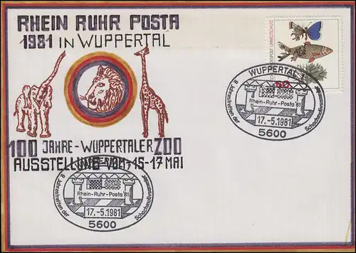 RHEIN RUHR POSTA Zoo Wuppertal Automate Lettre SSt Echecs 17.5.81