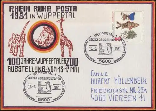 RHEIN RUHR POSTA Wuppertaler Zoo Künstler-Brief SSt Pinguin 15.5.81