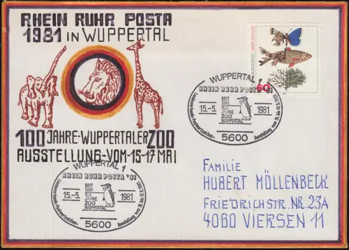 RHEIN RUHR POSTA Wuppertaler Zoo Künstler-Brief SSt Pinguin 15.5.81