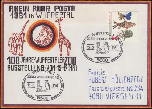 RHEIN RUHR POSTA Wuppertaler Zoo Künstler-Brief SSt Pinguin 15.5.81