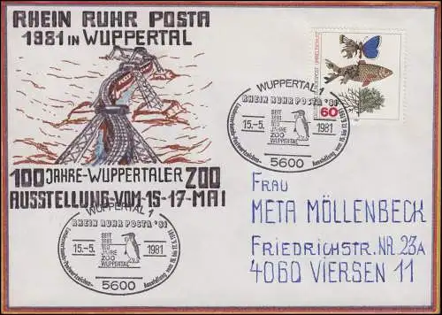 RRP Wuppertal Lwitzbahn Auto-matel Brieb SSt Wuppertal Pingouin 15.5.81