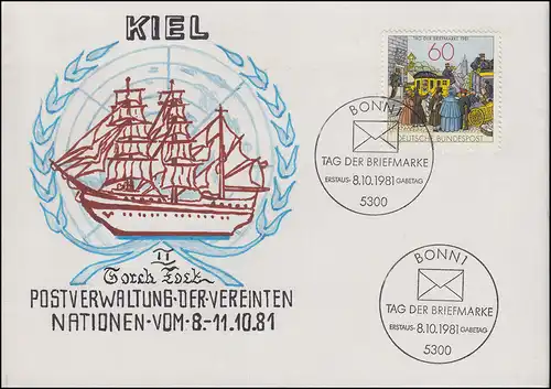 1112 Tag der Briefmarke, selbstgemalter Brief GORCH FOCK, mit ESSt Bonn 8.10.81