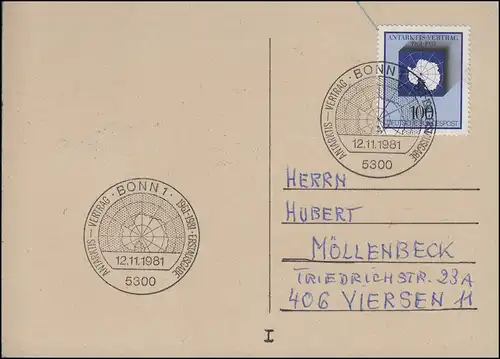 1117 Traité Antarctique: carte de crédit ESST Bonn 12.11.1981