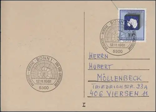 1117 Traité Antarctique: carte de crédit ESST Bonn 12.11.1981
