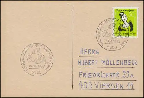 1129 W. Busch Die fromme Helene: selbstgemalte Maximumkarte ESSt Bonn 15.4.1982