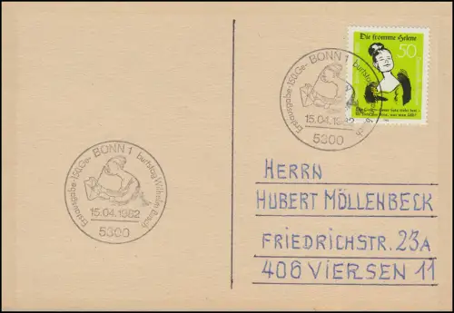 1129 W. Busch La pieuse Helene: carte maximale auto-peinte ESSt Bonn 15.4.1982