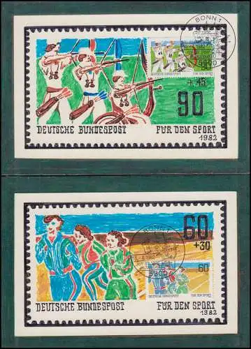 1127-1128 Sporthilfe 1982: original Künstler-Maximumkarten ESSt Bonn 15.4.1982