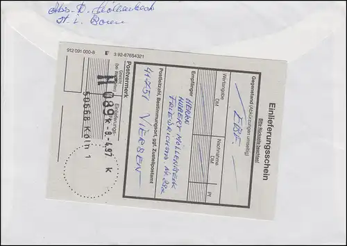 2.1. ATM 50+200+ 200 avec impression partielle R-Bf. Cologne 8.4.97 vers Viersen avec billet E