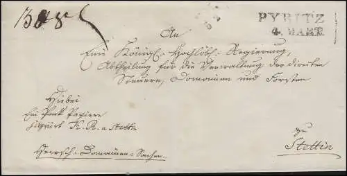 Preußen Vorphilatelie Briefhülle Zweizeiler L2 PYRITZ 4. MÄRT nach Stettin