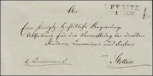 Prusse Vorphilatelie Coque à lettres bi-bi-latéral L2 PYRITZ 1er NOV. vers Szczecin 2.11.