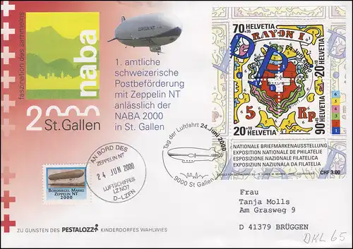 Luftschiffspost DKL 65 Zeppelin NT NABA Tag der Luftfahrt ST. GALLEN 24.6.2000