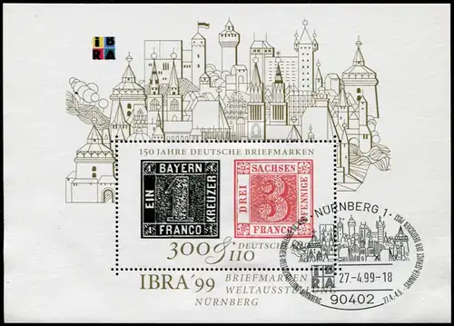 Block 46 IBRA Nürnberg mit Doppeldruck der Farbe Schwarz, ESSt NÜRNBERG 27.4.99