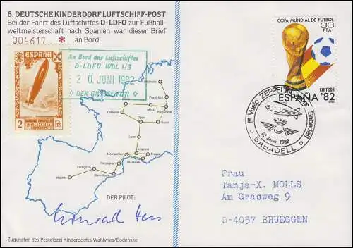 Luftschiffspost DKL 6 D-LDFO Fußball-WM Spanien SSt SABADELL Zeppelin 23.6.1982