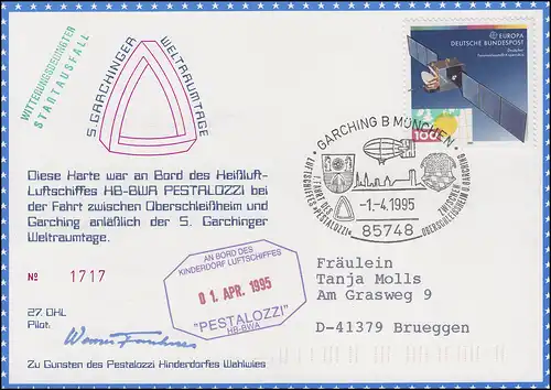 Luftschiffspost DKL 27 PESTALOZZI Garchinger Weltraumtage SSt GARCHING 1.4.1995