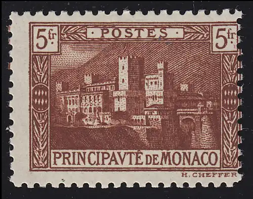 Monaco 62 Freimarke Fürstenschloss 5 Fr. rotbraun 1922 - Marke mit Falz *