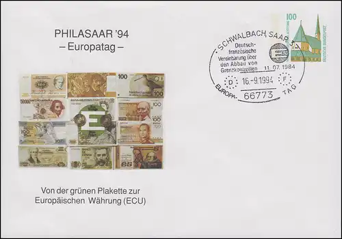 PU 290 Journée européenne de la monnaie européenne, SSt Schwalbach Suppression des contrôles aux frontières 1994