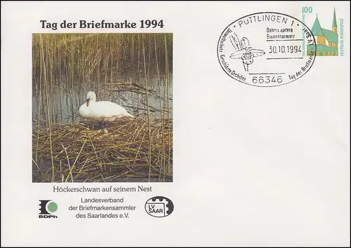 PU 290 Journée du timbre Höckerschwan, SSt Puttlingen Sönenragwurz 30.10.1994