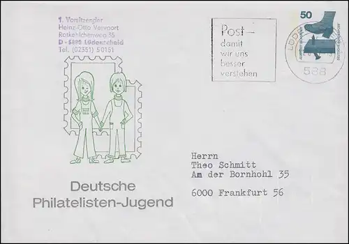 PU 65/14 Unfall 50 Pf. Deutsche Philatelistische Jugend, LÜDENSCHEID 11.8.77