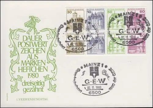 HBl. 28 BuS 1980 aus MH 23 ALTE Fluoreszenz, Schmuck-FDC MAINZ GEW 2.11.80