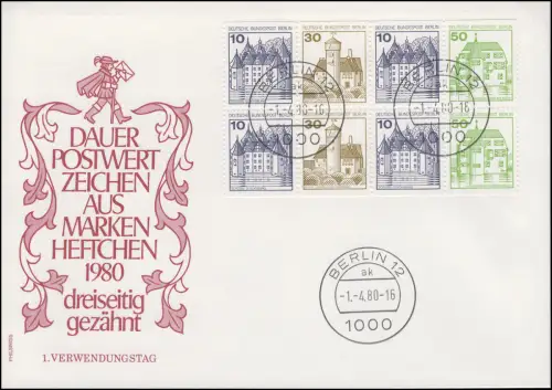 Fiche 19 de MH 11 BuS 1980 sur Bijoux Blanko-FDC VS-O Berlin 1.4.1980