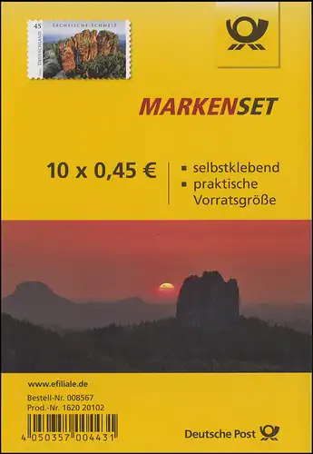 FB 59 Sächsische Schweiz, Folienblatt mit 10x3251, EV-O Bonn 2.6.2016