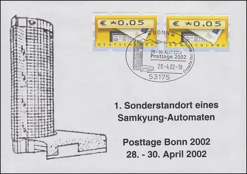 5.2 ATM 5+5 Pf Brief 1. Sonderstandort eines Samkyung-Automaten BONN 28.4.2002