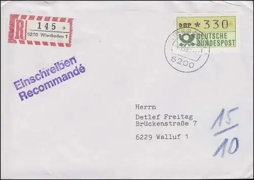 1.1 ATM 330 Pf. auf R-FDC vom Schaltergerät WIESBADEN 1 - tr - 7.10.82